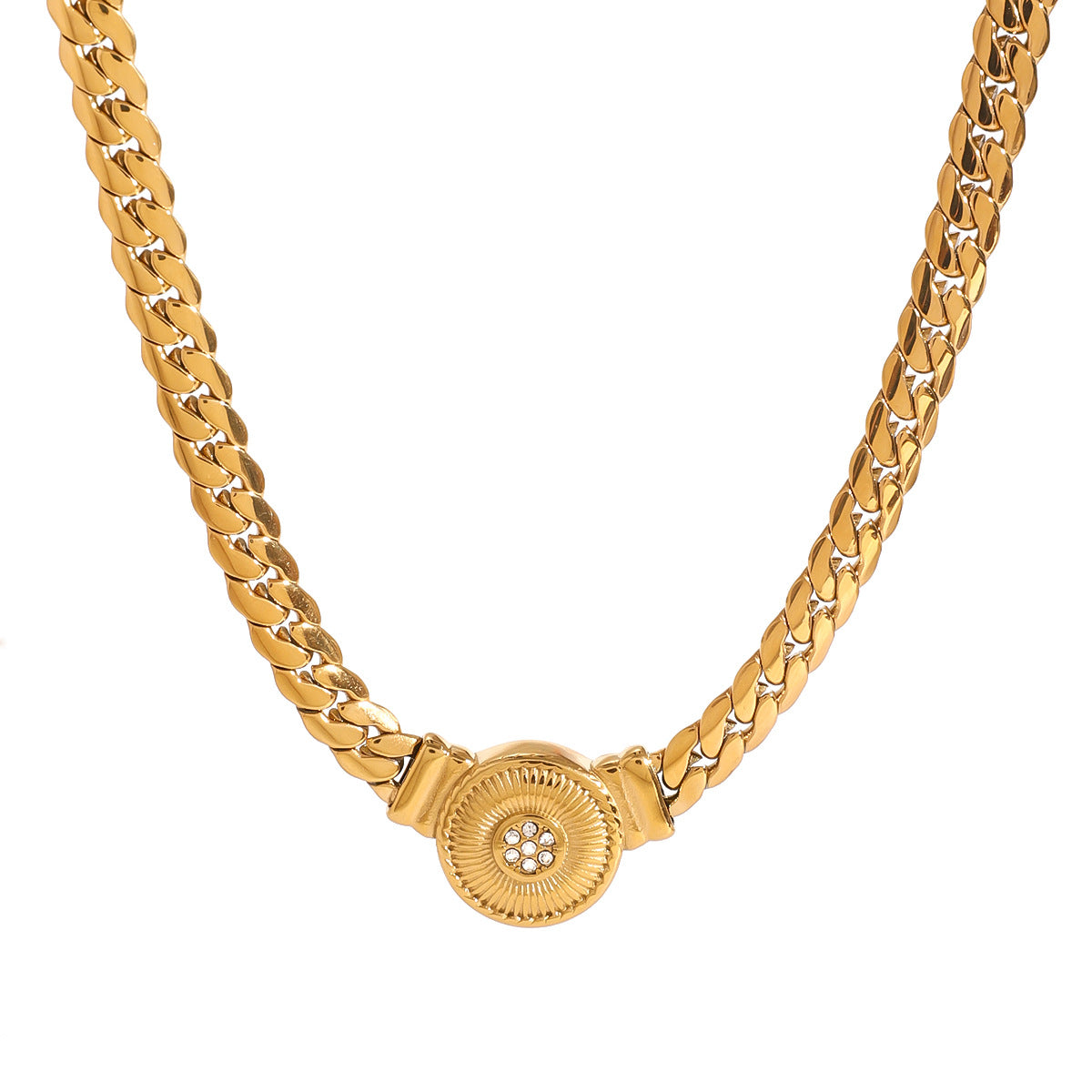 Collana con ciondolo geometrico in acciaio inossidabile con intarsio di strass, catena placcata in acciaio al titanio, elegante collana da donna retrò minimalista per clavicola