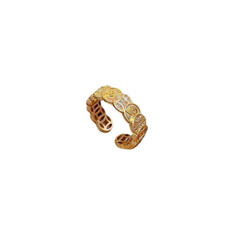 Luxury Adjustable Open Ring for Women with Crown Design in Brass Minimalist Cold Aesthetic Index Finger Ring