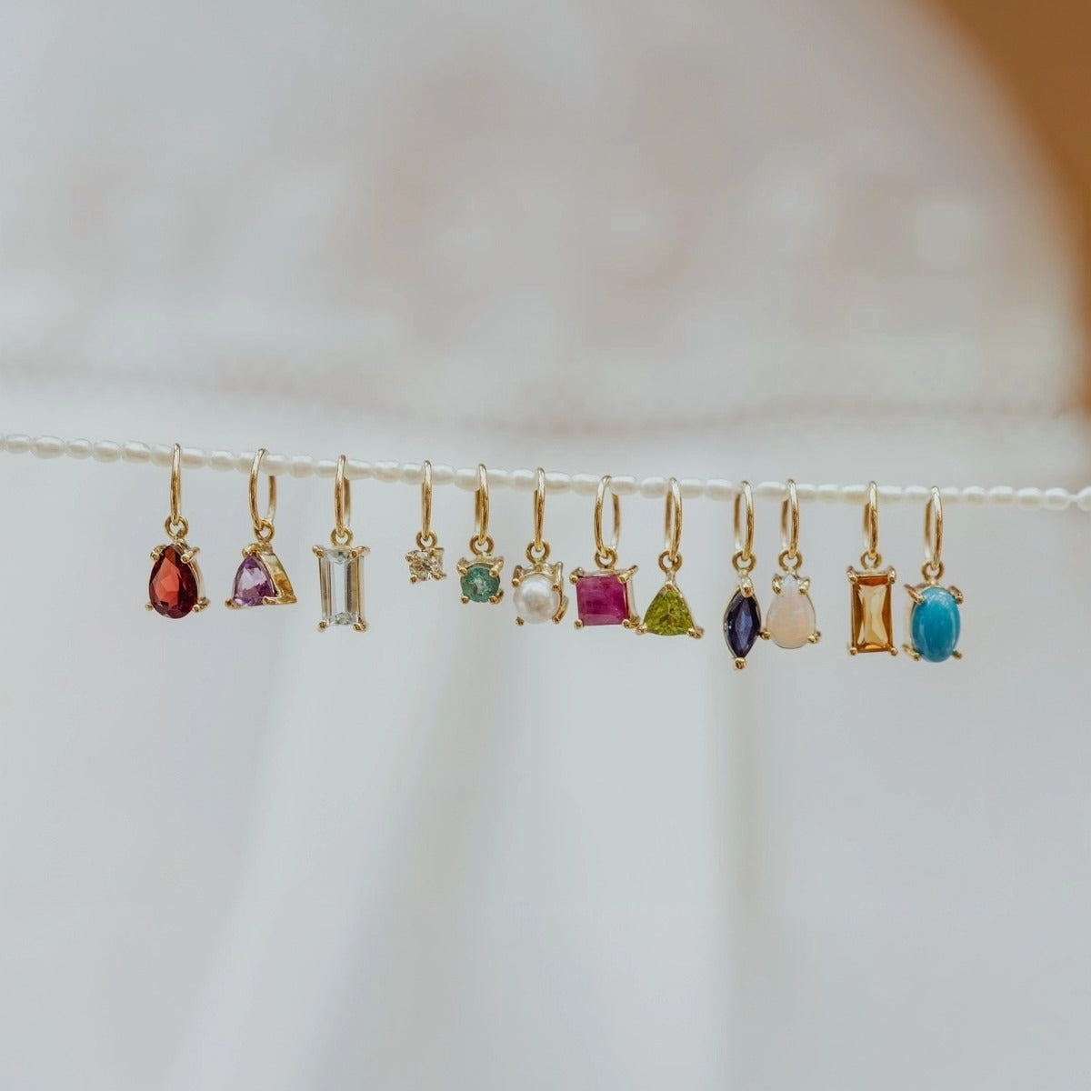 Vintage Geometric Stainless Steel PVD Gold Plated Birthstone Charm Bar