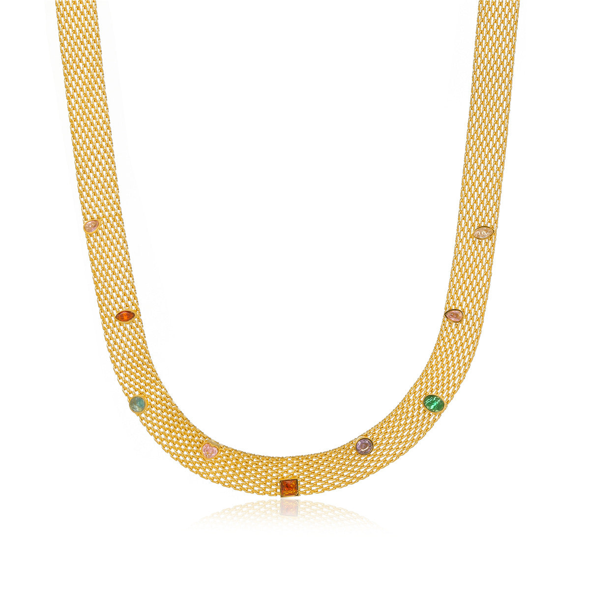 Set di Collana in Acciaio Inossidabile con Motivo Geometrico in Stile Ufficio, con Accenti in Zircone e Finitura Placcata