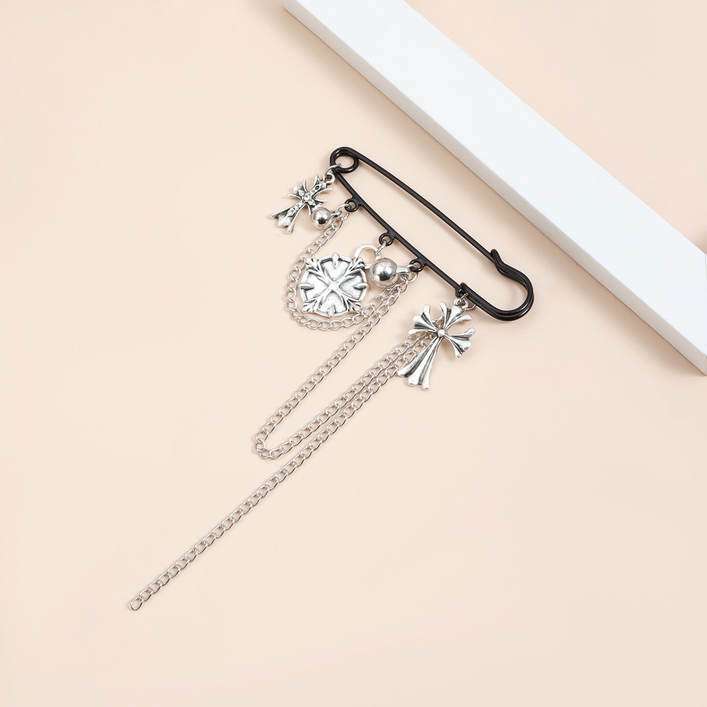 Geometric Cross Alloy Plated Brooch for Women