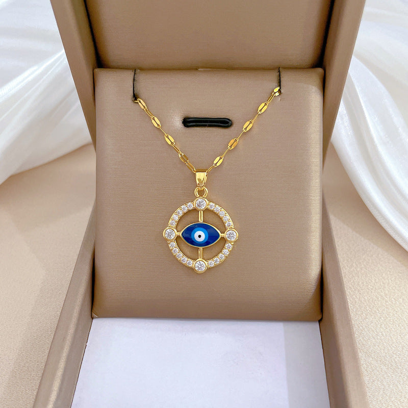 Collar de acero de titanio geométrico minimalista de lujo con incrustaciones de diamantes de imitación para mujer