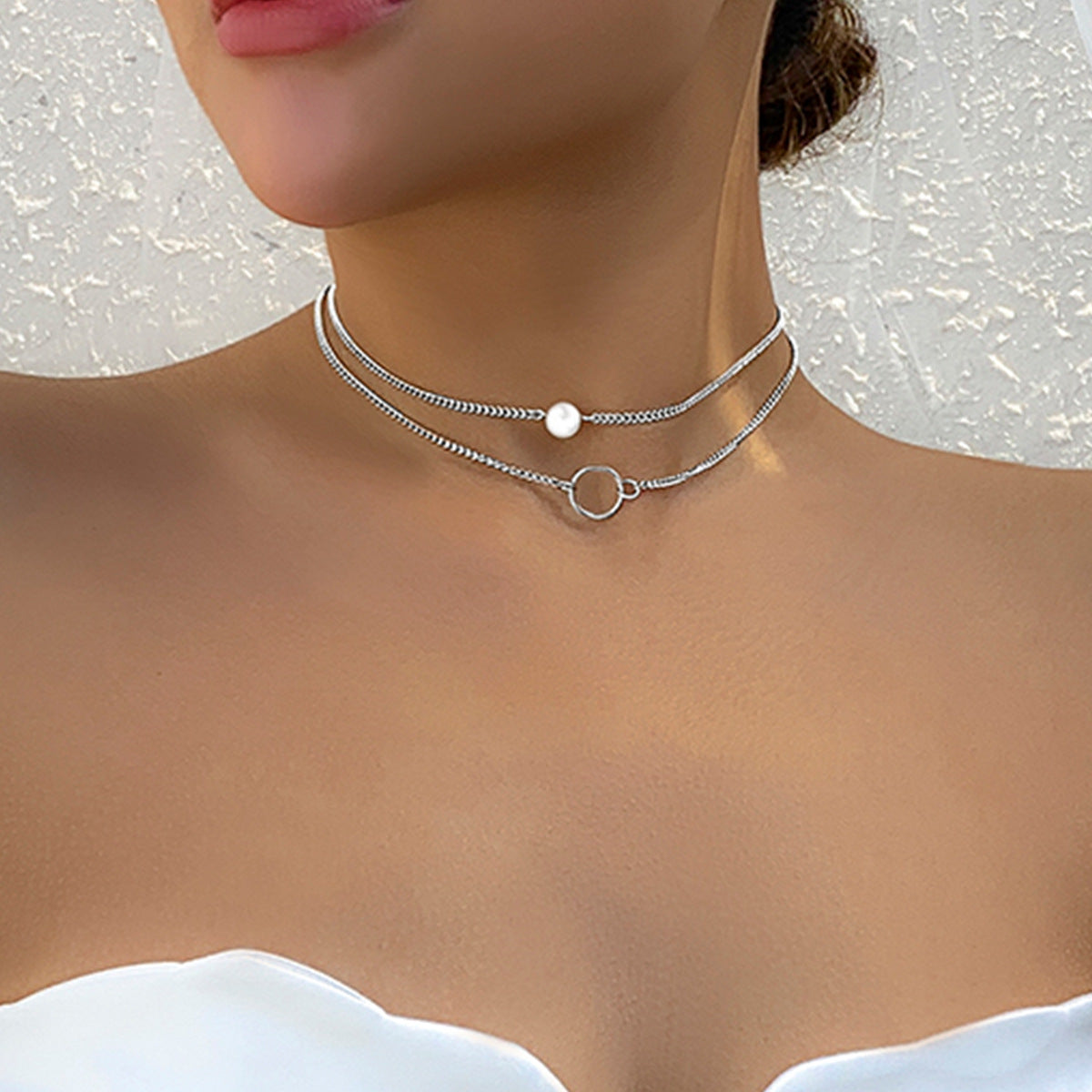 Sweet Geometric Resin Faux Pearl Snake Chain Necklace for Women