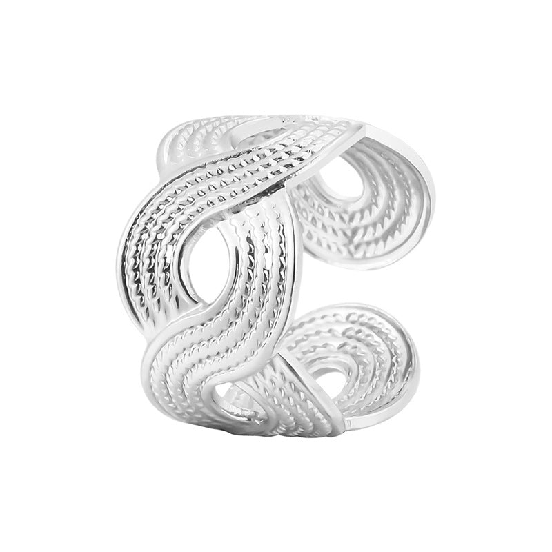 Minimalist Wave-Shaped Stainless Steel Adjustable Ring with Plated Finish for Men and Women