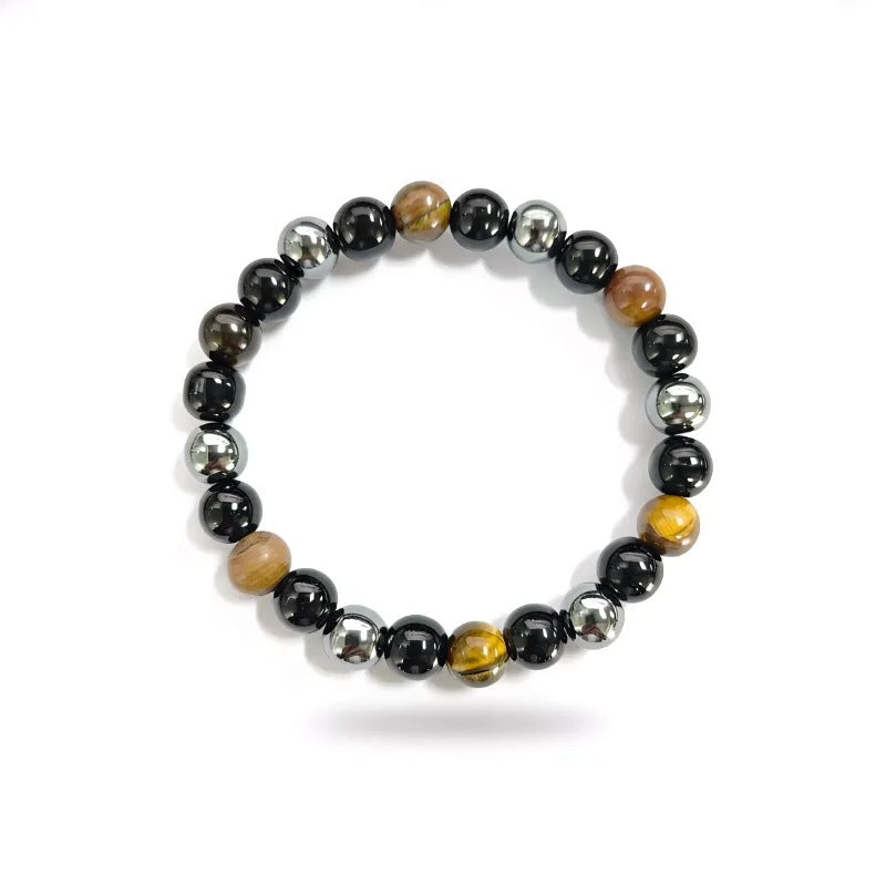 Vintage Geometric Tiger's Eye and Hematite Hand-beaded Bracelet for Men and Women
