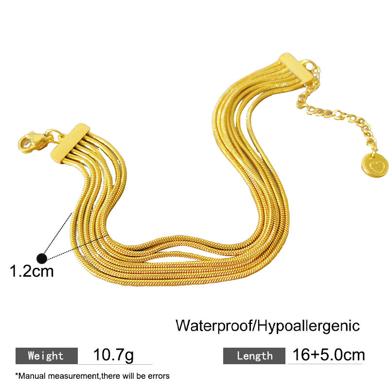 Luxury Elegant Geometric Titanium Steel PVD Gold Plated Snake Chain Bracelet for Women