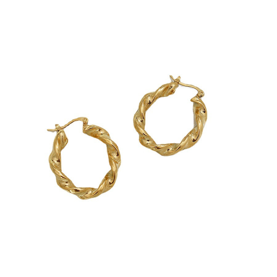 Pendientes de aro retorcidos geométricos minimalistas de acero inoxidable chapado en oro de 18 quilates, joyería de moda para mujer