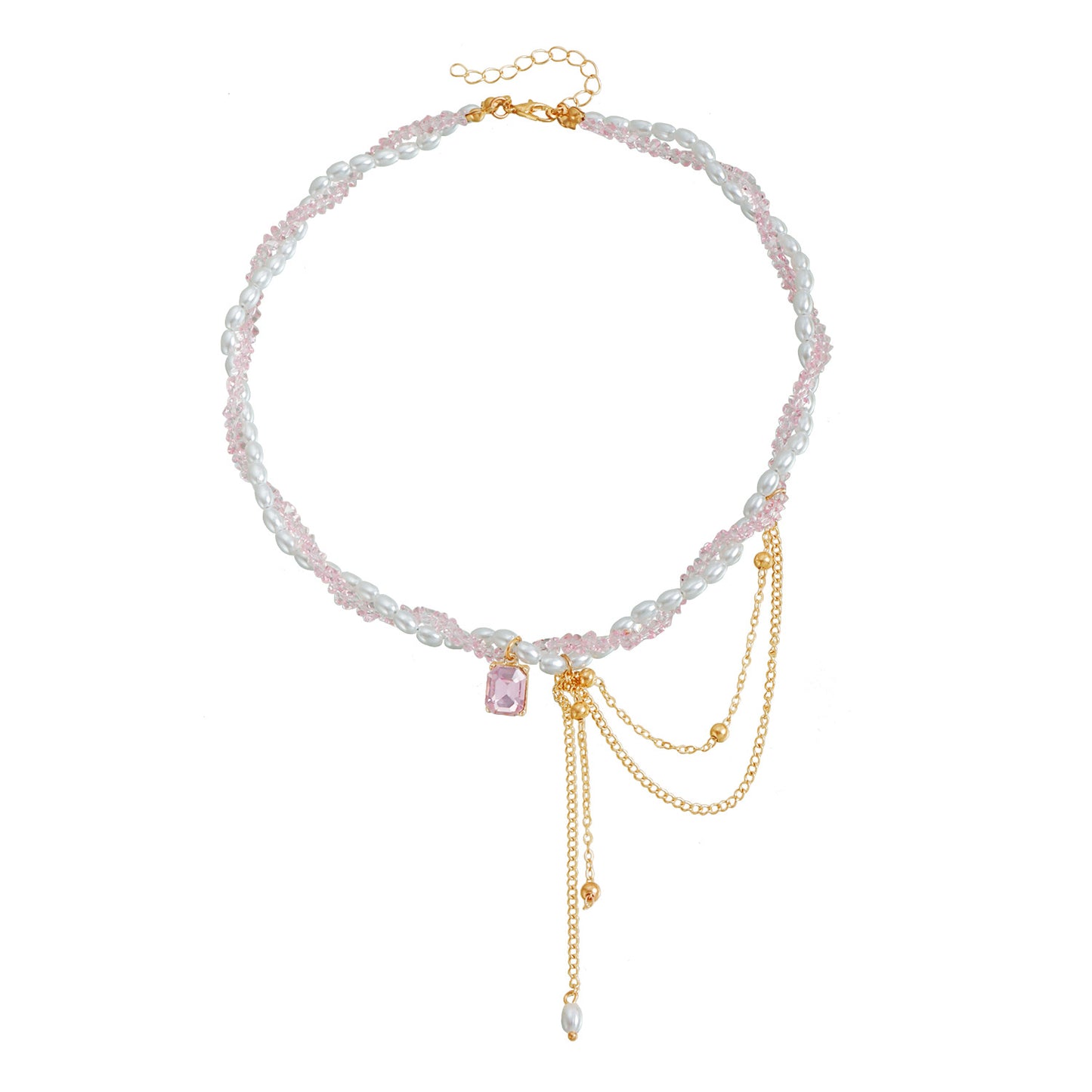 Elegante collana con ciondolo in lega geometrico e a forma di cuore con perline di cristallo e nappe per donna