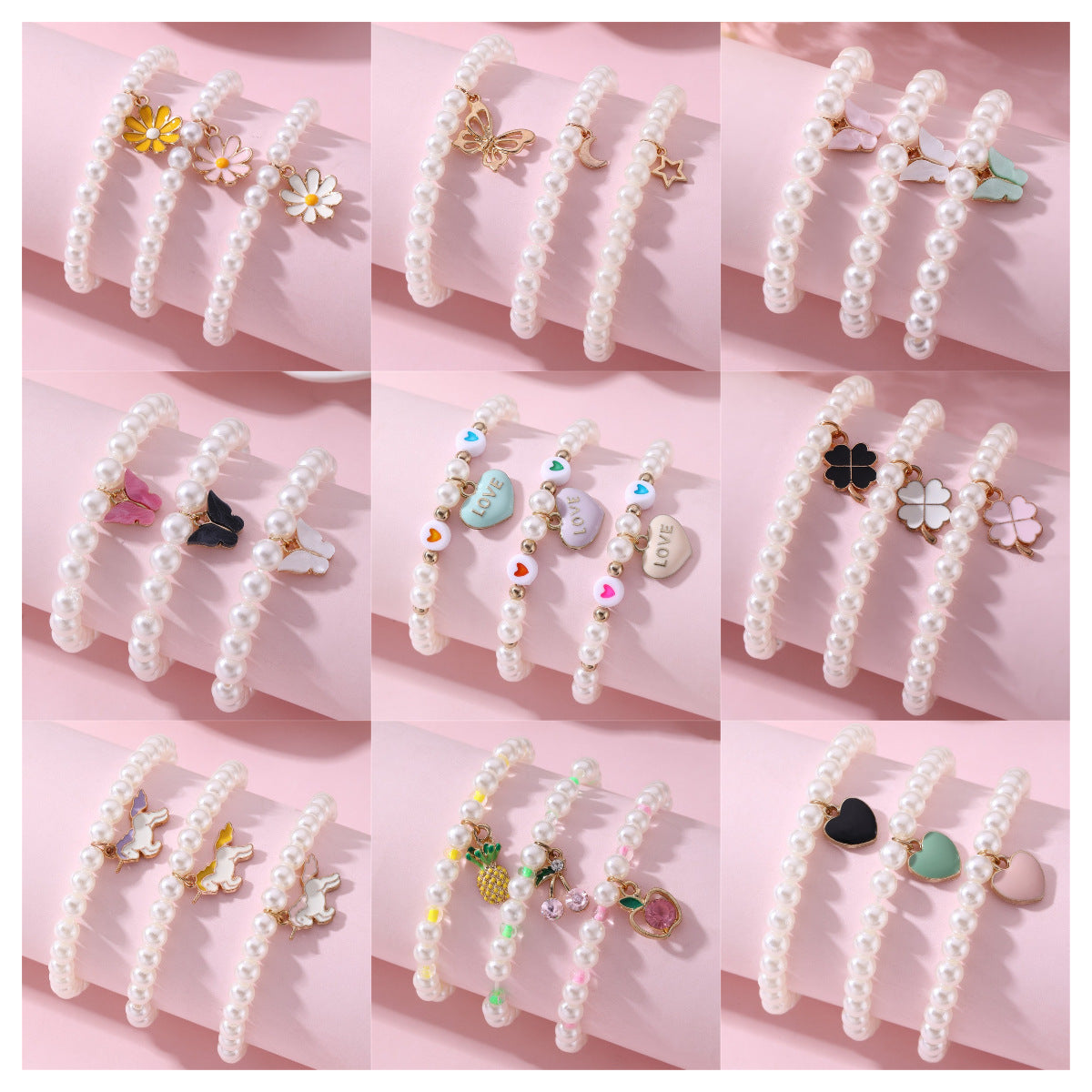 Set di Braccialetti Carini per Bambini con Ciondoli a Forma di Farfalla di Perla, Margherita, Cuore e Unicorno per Bambine dai 6 ai 10 Anni
