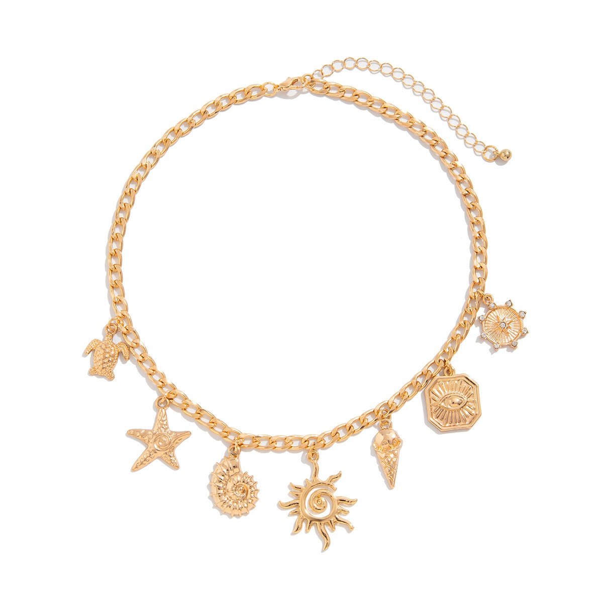 Sweet Geometric Zinc Alloy Plated Necklace with Shell Charm Bar for Women