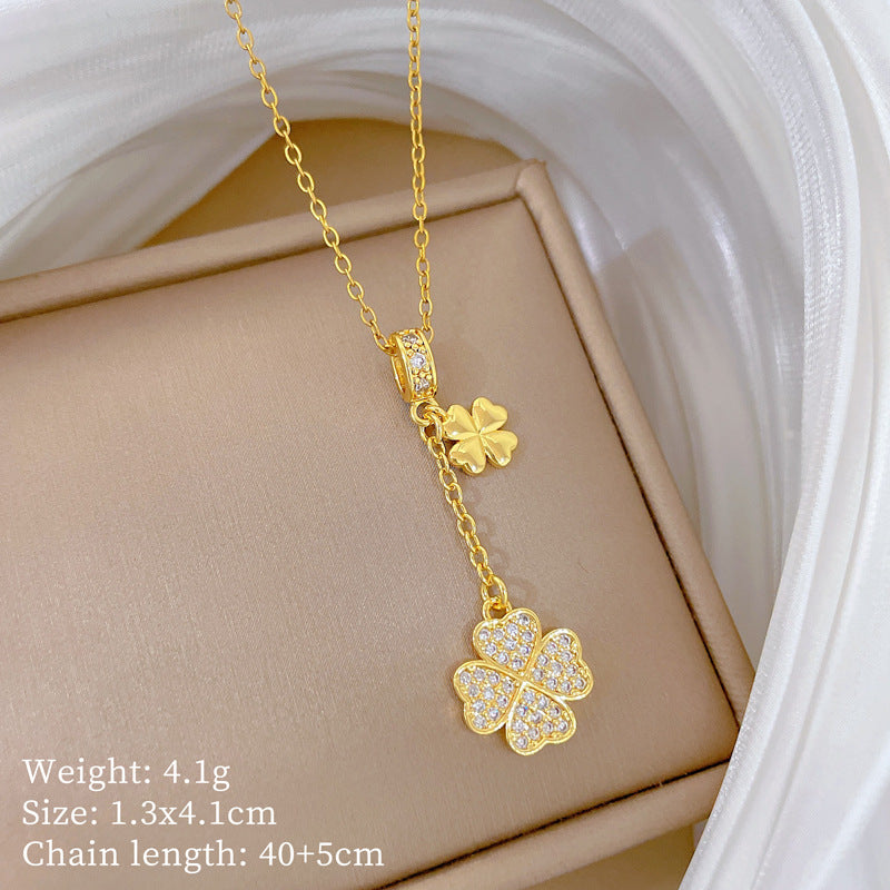 Sweet Minimalist Cross Micro-Inlaid Cubic Zirconia Brass Pendant Titanium Steel Necklace for Unisex