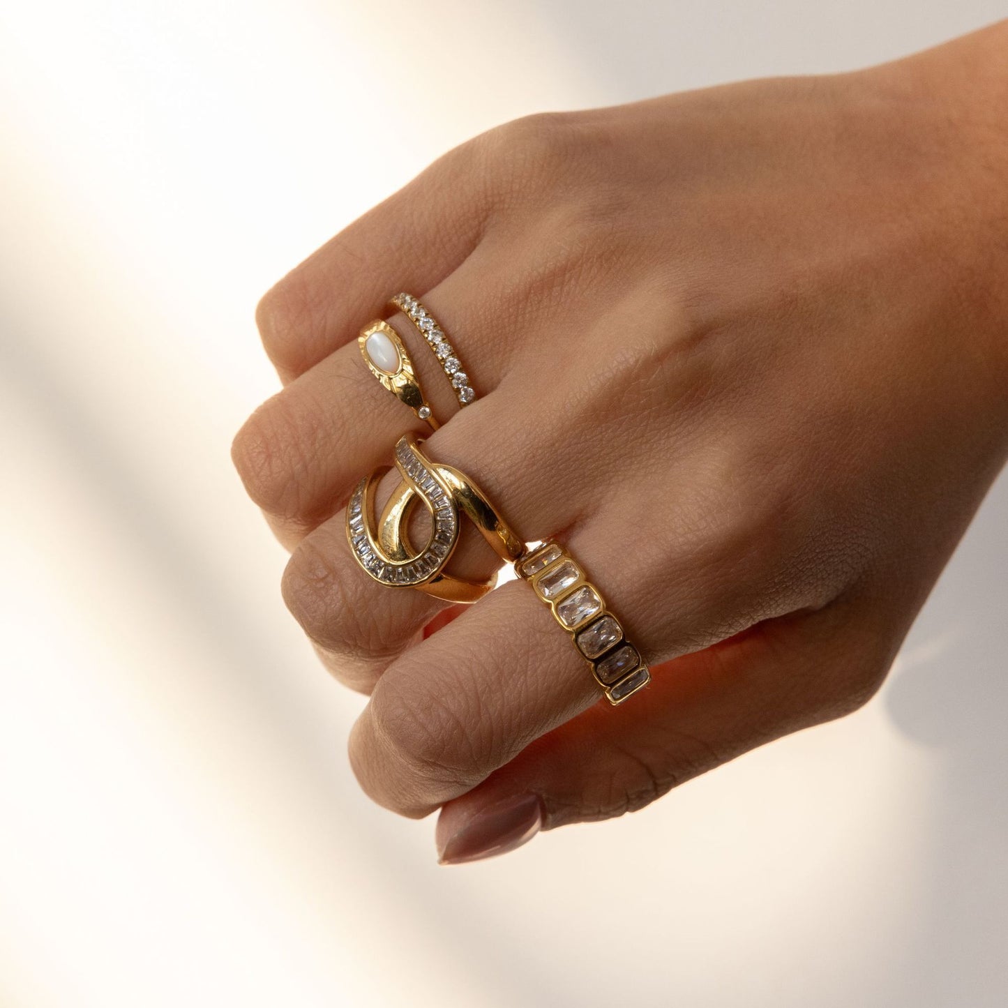 Minimalist Geometric Stainless Steel Ring with Cubic Zirconia 18K Gold PVD Plated for Women