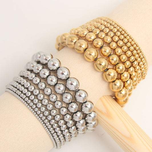 Gold Plated Stainless Steel Ball Chain Bracelet Unisex Elastic Beaded Hand String