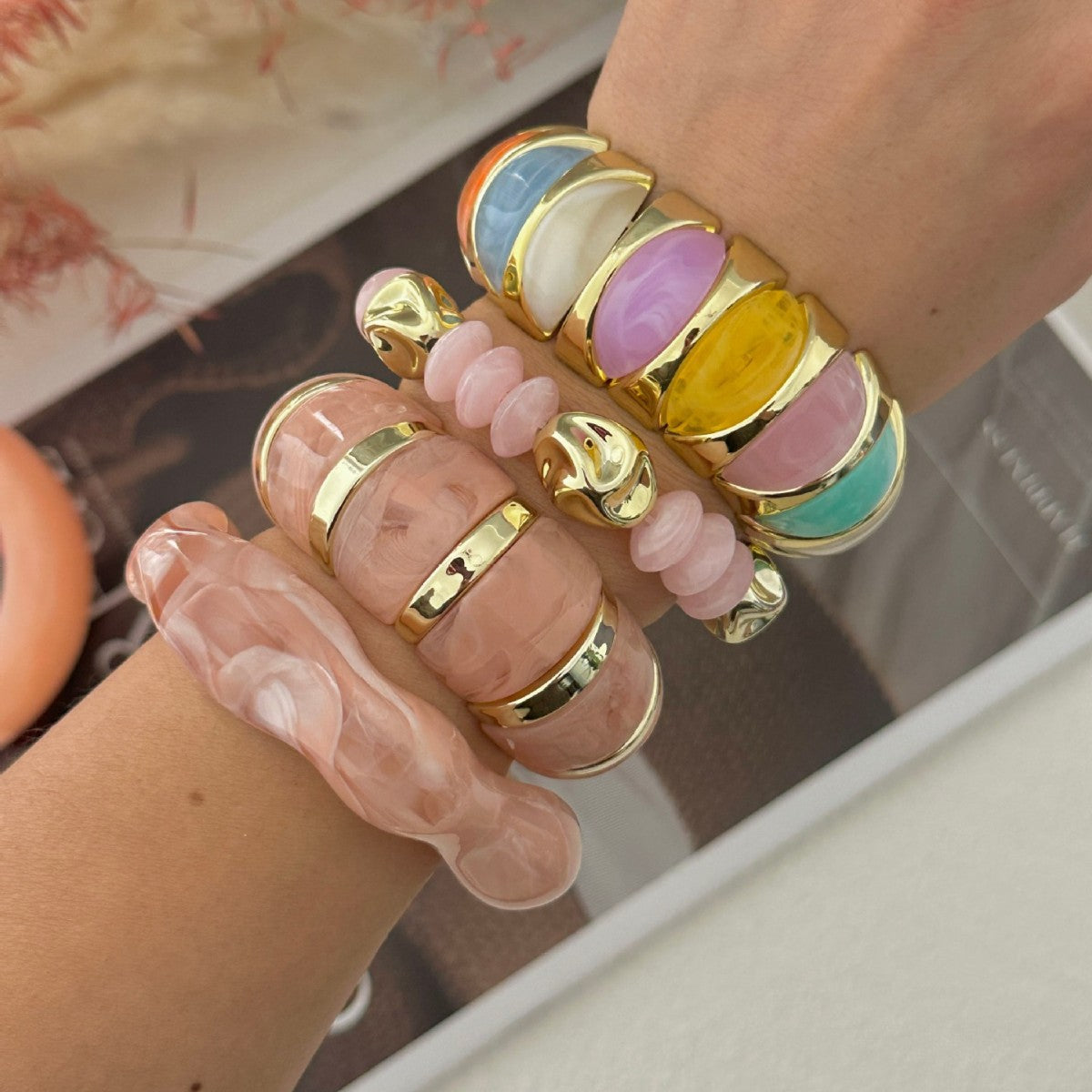 Geometric Plated Acrylic Wide Cuff Bracelet