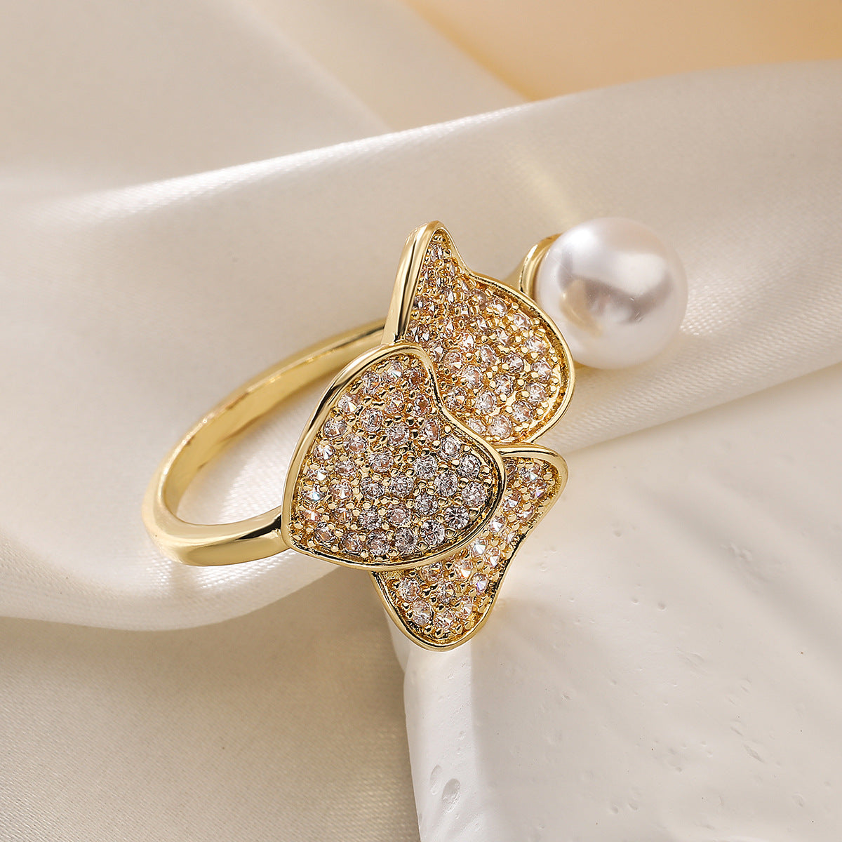 Minimalist Geometric Copper Ring with Real Gold Plating and Zircon Inlay for Women