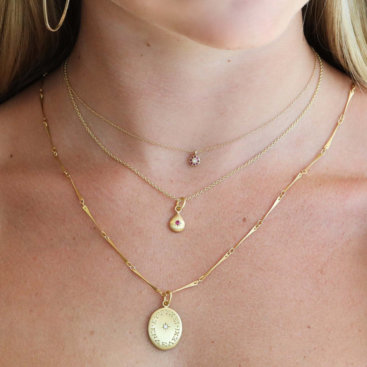 Vintage 18K Gold Plated PVD Stainless Steel Geometric Gemstone Pendant Charm Bar with Adjustable Chain