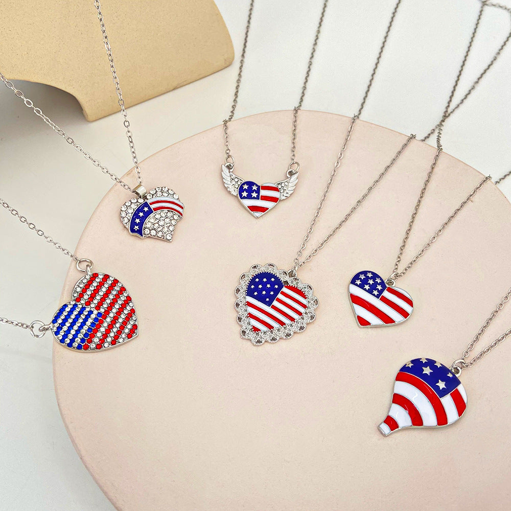 Minimalist Rhinestone Inlaid Heart & Wing Pendant Zinc Alloy Necklace with Cable Chain