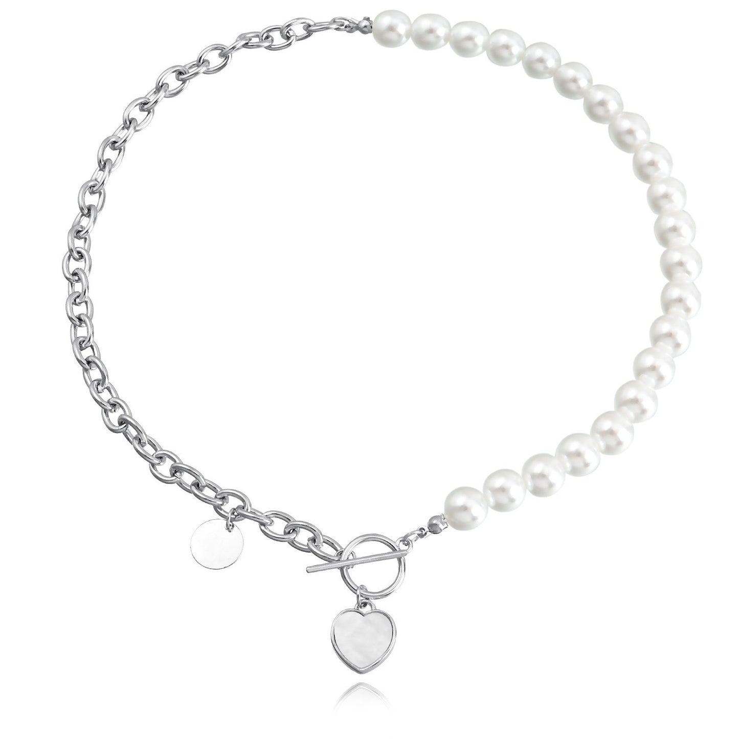 Collana con Pendente Geometrico Minimalista in Lega con Effetto Madreperla e Finitura Placcata, Catena Ritorta da Donna