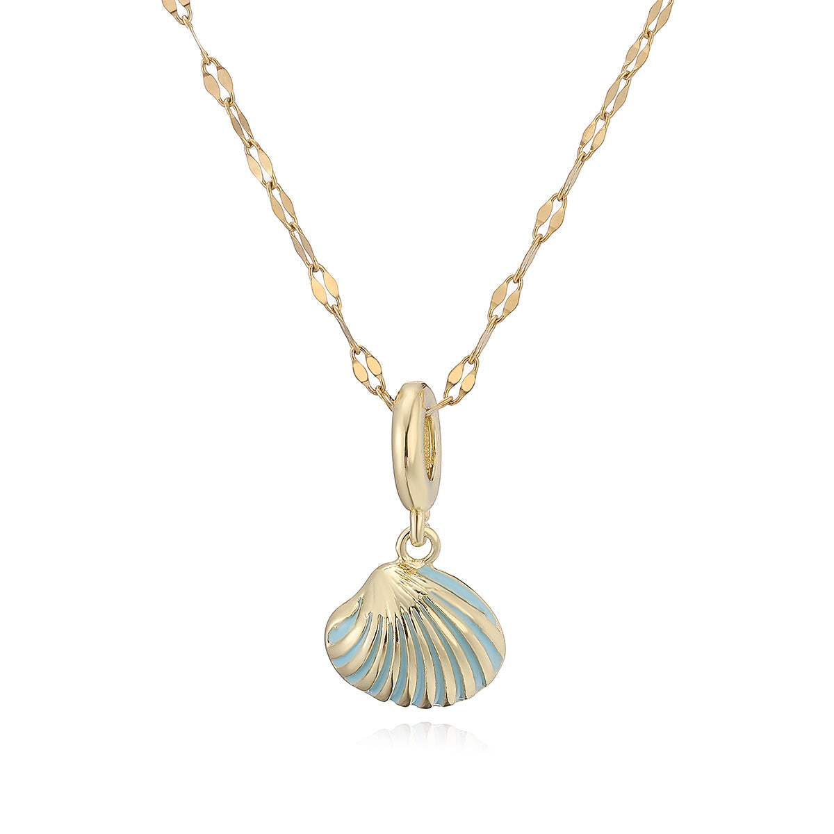 Minimalist Geometric Brass Gold Plated Drip Oil Shell Pendant Necklace for Women