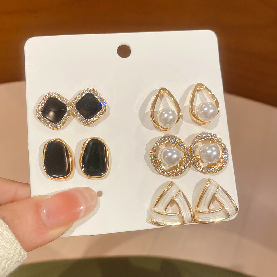 Pendientes de tuerca de perlas con forma de gota de agua, estilo retro francés, sumergidos en esmalte, para mujer, con postes de acero inoxidable