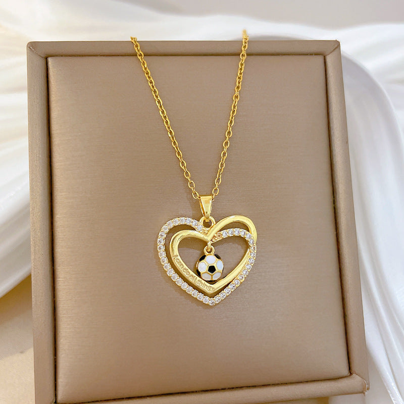 Sweet Luxury Heart Drip Oil Rhinestone Pendant Necklace Titanium Steel Cable Chain for Unisex