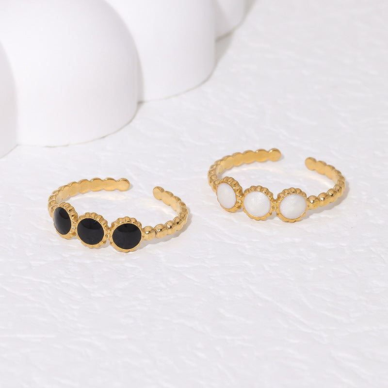 Minimalist Geometric Stainless Steel Open Ring with Enamel Finish for Women, Adjustable Index Finger Ring