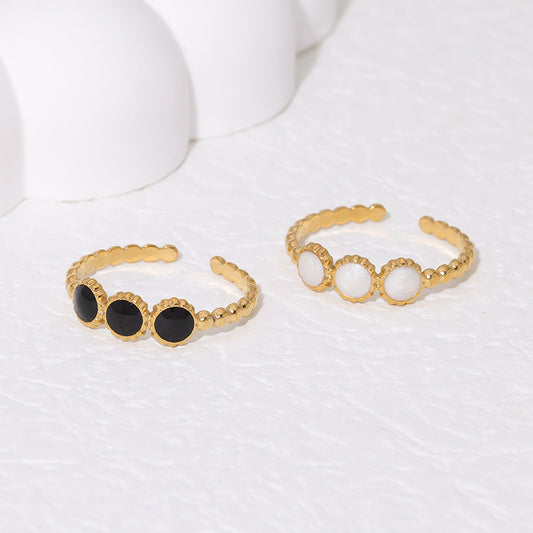 Minimalist Geometric Stainless Steel Open Ring with Enamel Finish for Women, Adjustable Index Finger Ring
