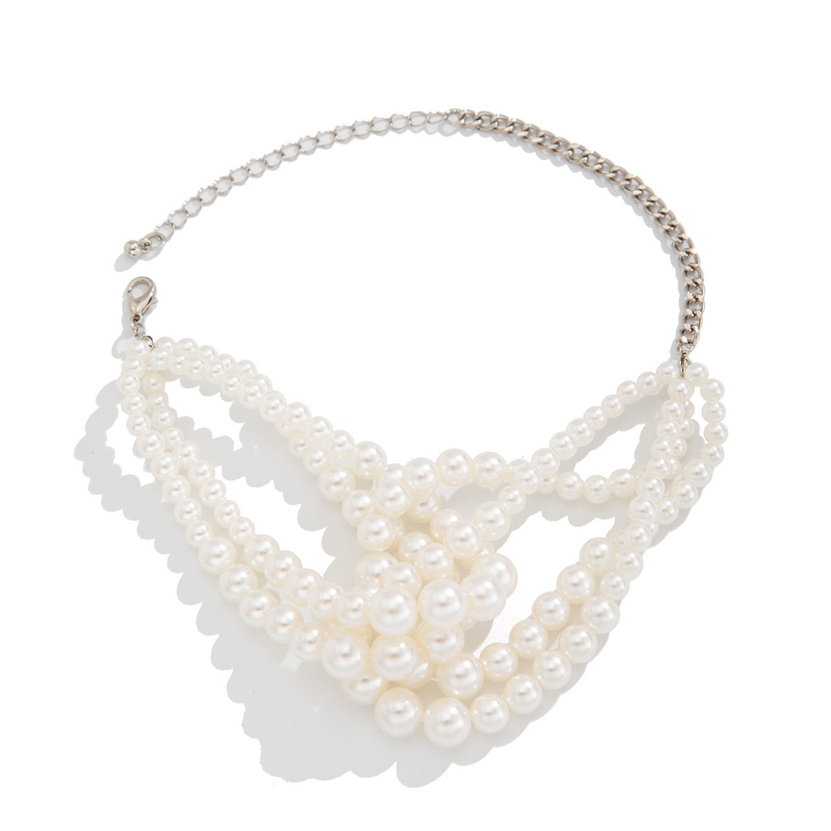 Collana da Donna Geometrica alla Moda Stile Perla Multi-Strato per Clavicole con Dettaglio Nodo e Nappe