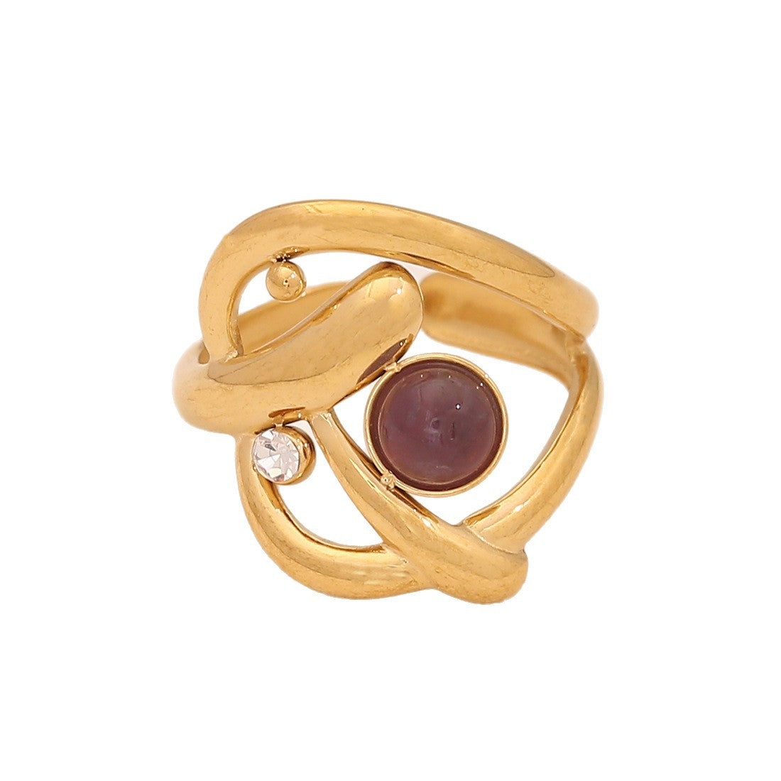 Vintage Geometric Stainless Steel Open Ring with Plated Finish for Women