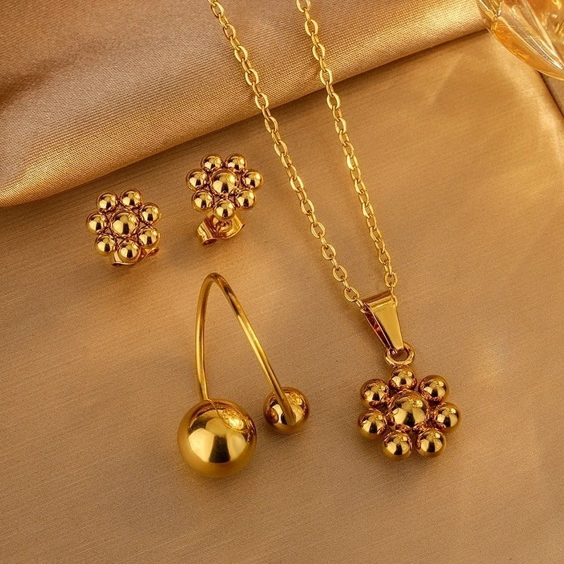 Elegant Titanium Steel Plated Multi-Layer Necklace with Heart Star Floral Geometric and Letter Pendants for Women
