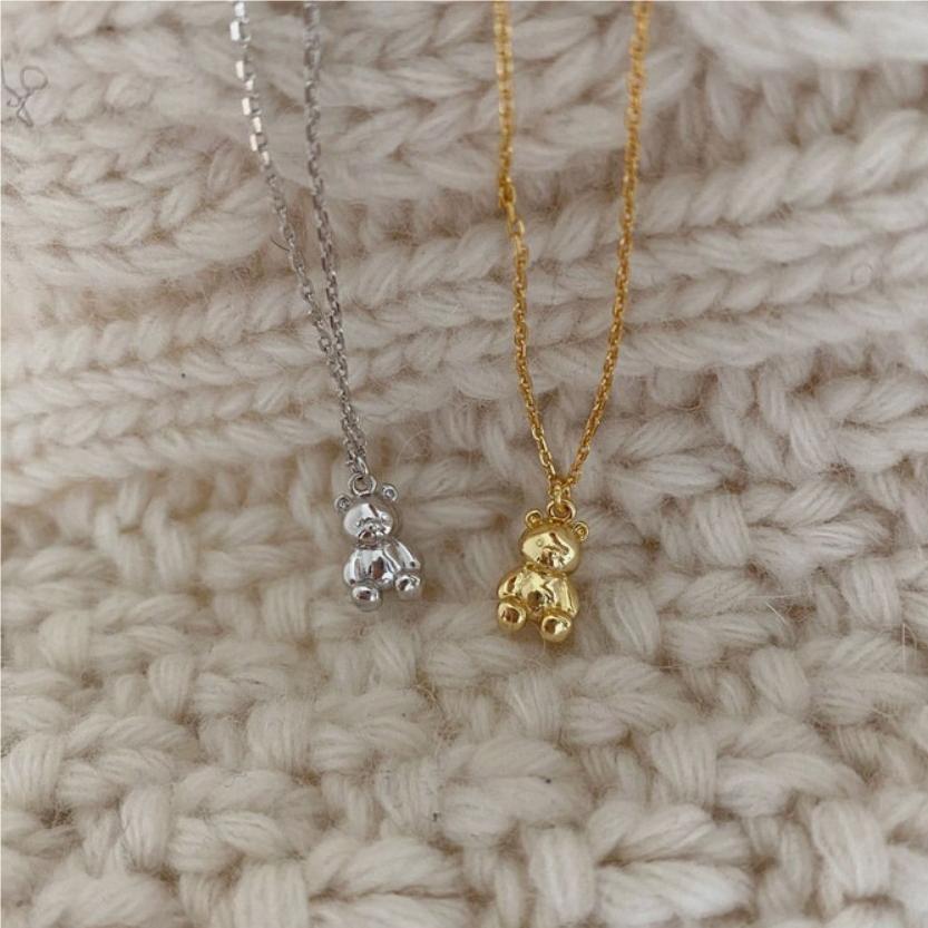 Minimalist Bear Pendant Necklace in 925 Sterling Silver with Geometric Design