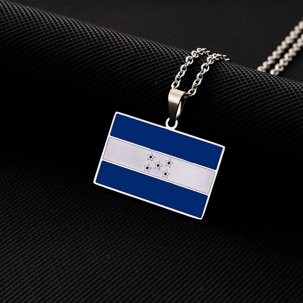Fashionable Geometric Honduras Flag Pendant Necklace in Stainless Steel with Enamel Finish for Unisex