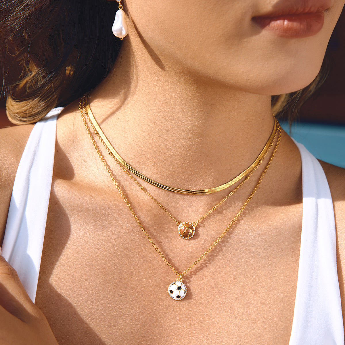 Geometric Drip Oil Stainless Steel Soccer Necklace for Women