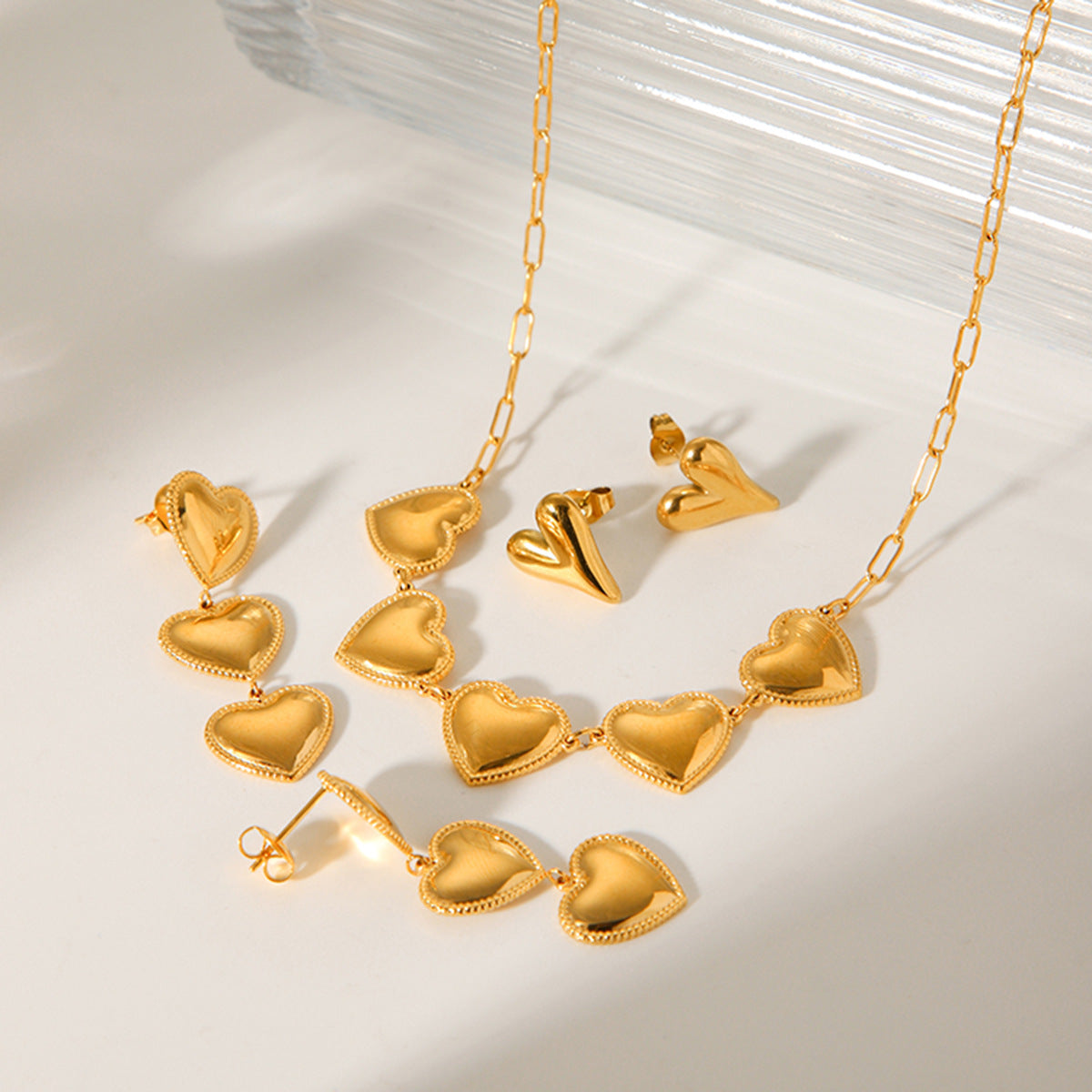 Minimalist Heart-Shaped Titanium Steel Necklace and Earrings Set for Women with Electroplated Finish and Cross Chain