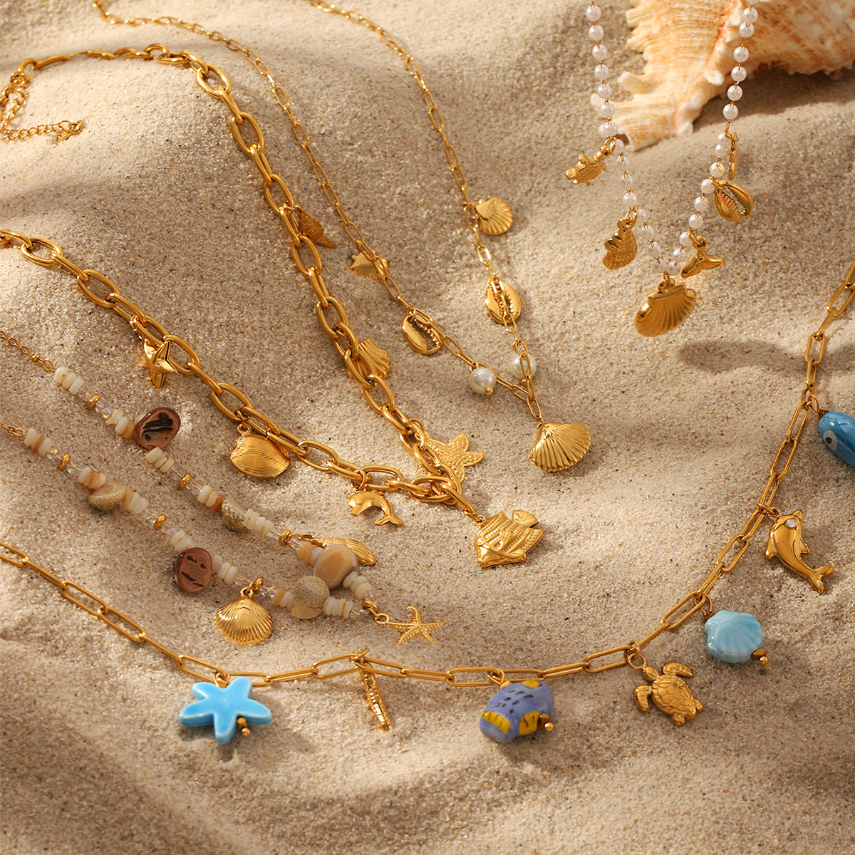 Minimalist Ocean-Inspired Stainless Steel Pendant Necklace with Shell Charm and Plated Finish for Women