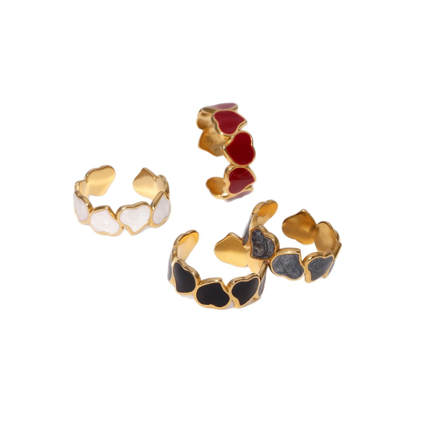 Minimalist Heart-Shaped Titanium Steel Adjustable Ring for Women with Enamel Finish and Hypoallergenic Plating