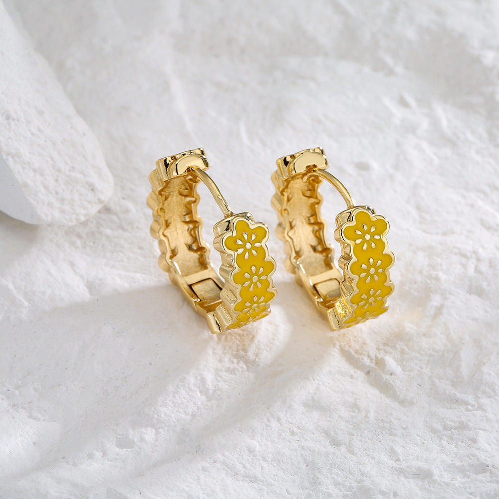 Minimalist Geometric Copper Earrings with Gold Plating and Enamel Finish for Women