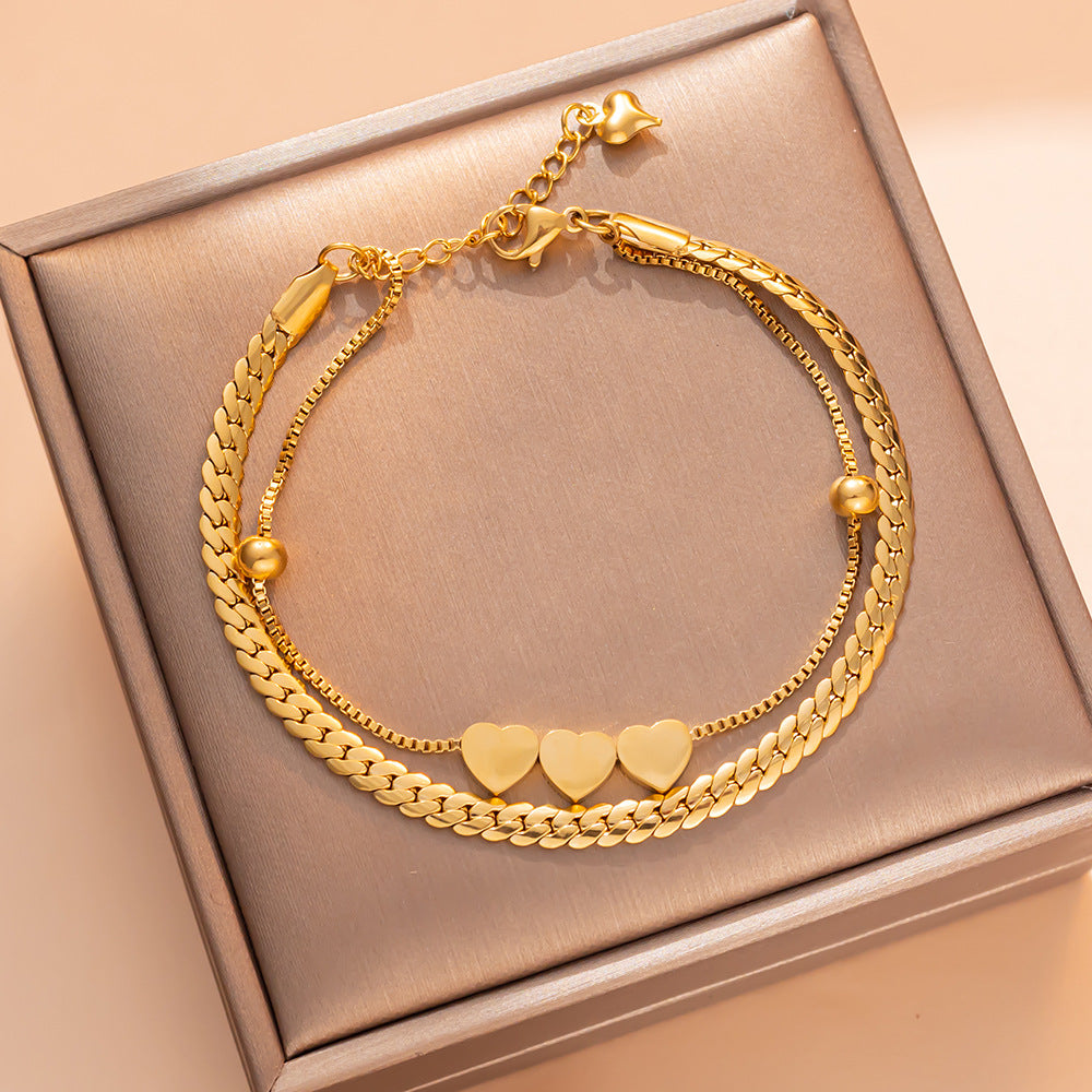 Minimalist Geometric Titanium Steel Bracelet for Women with Plated Finish Multi-Layer Winding Design