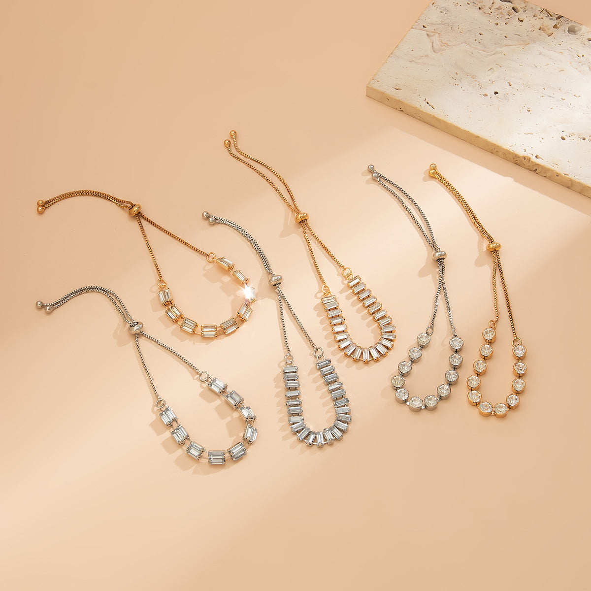 Minimalist Bohemian Geometric Rhinestone Inlay Brass Anklet for Women