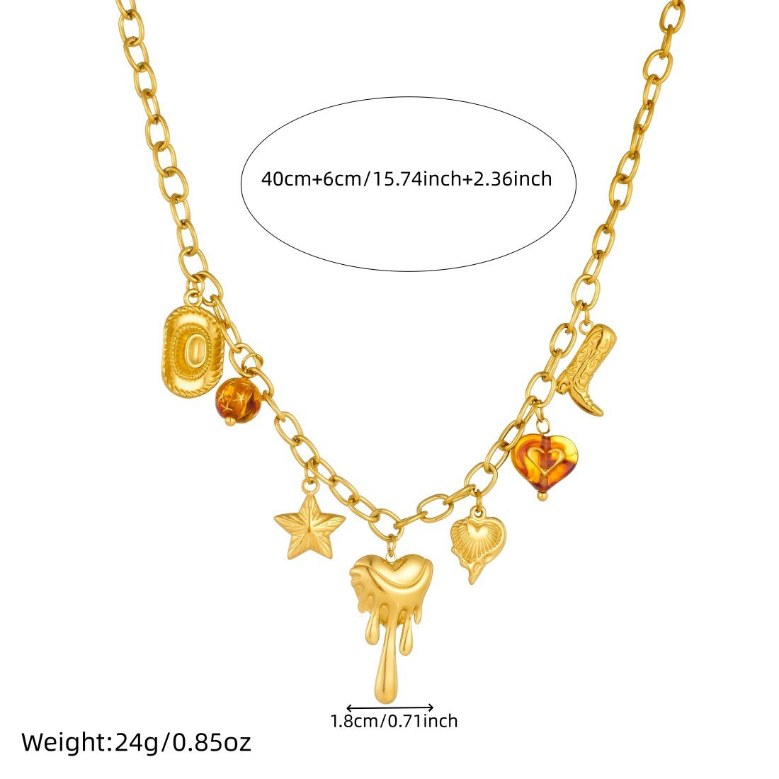 Vintage Gold Plated Stainless Steel Heart and Star Pendant Necklace
