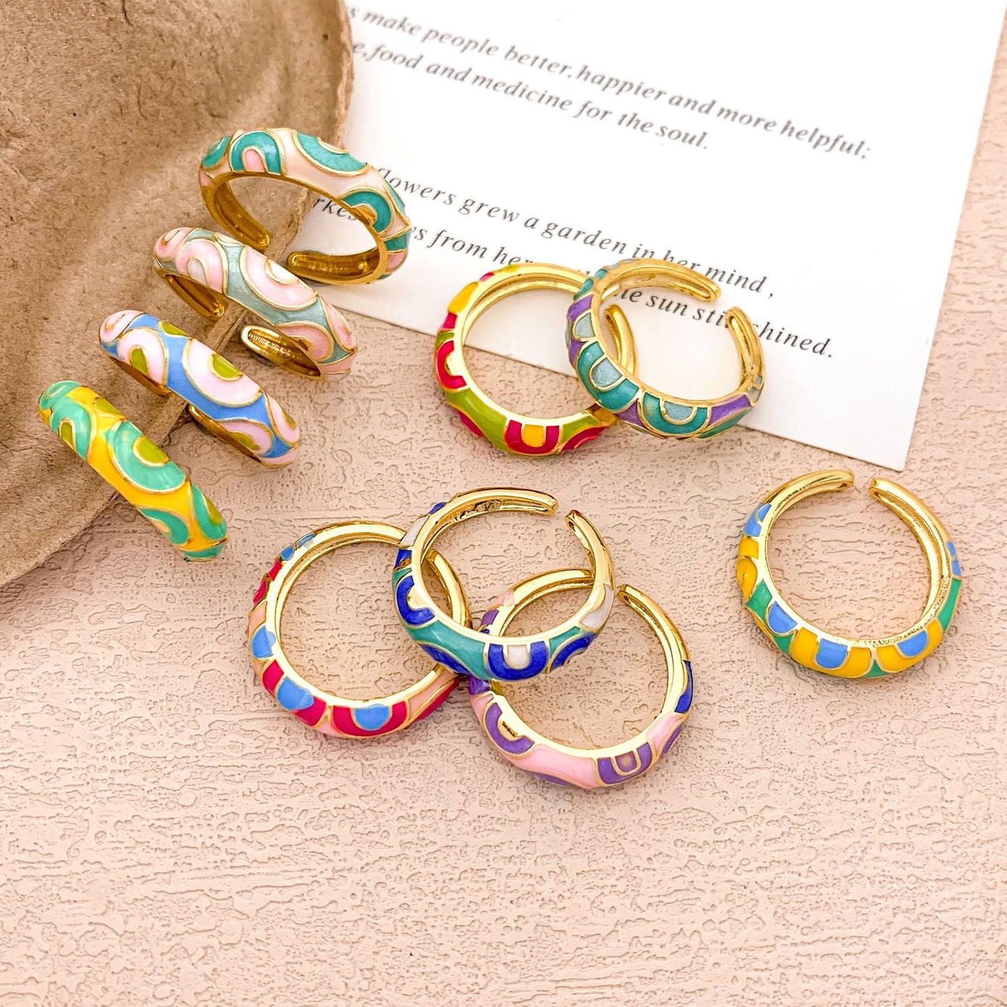 Anello in Lega Placcata Smaltata Etnica Vintage da Donna