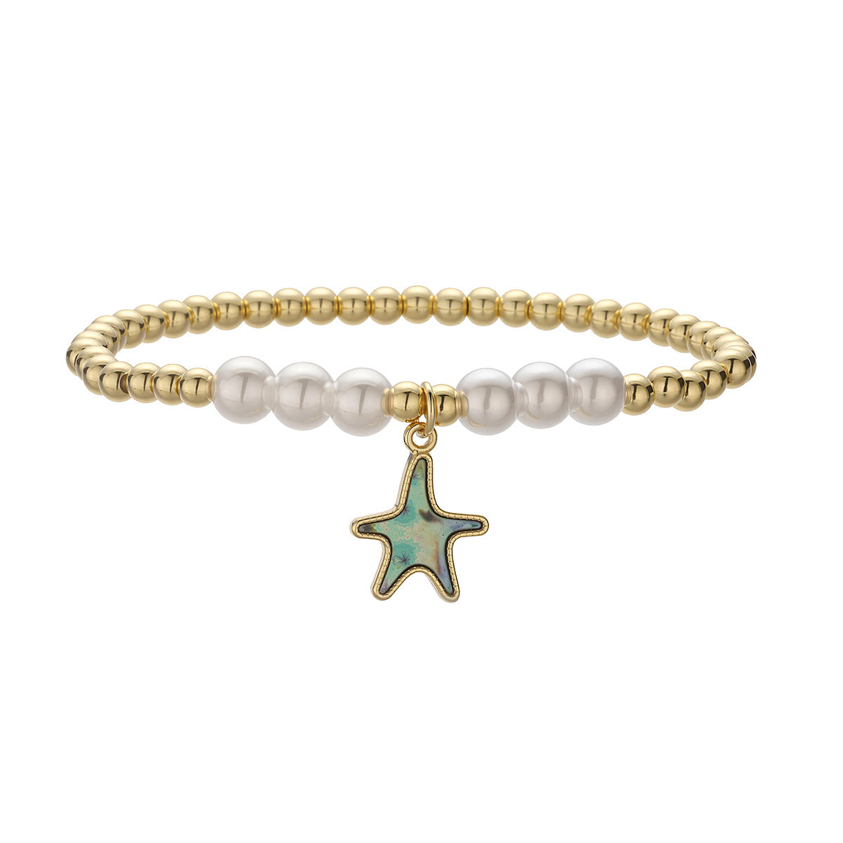 Minimalist Elegant Gold Plated Brass Geometric Starfish Beaded Bracelet for Women
