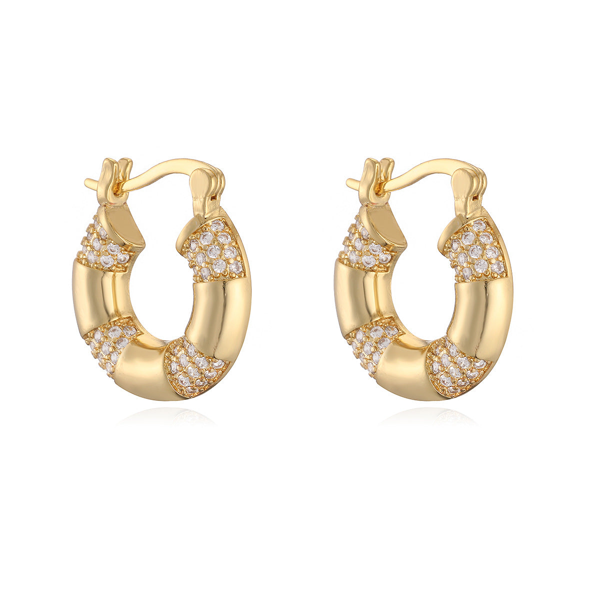 Vintage Elegant Geometric Brass Gold Plated Cubic Zirconia Hoop Earrings for Women
