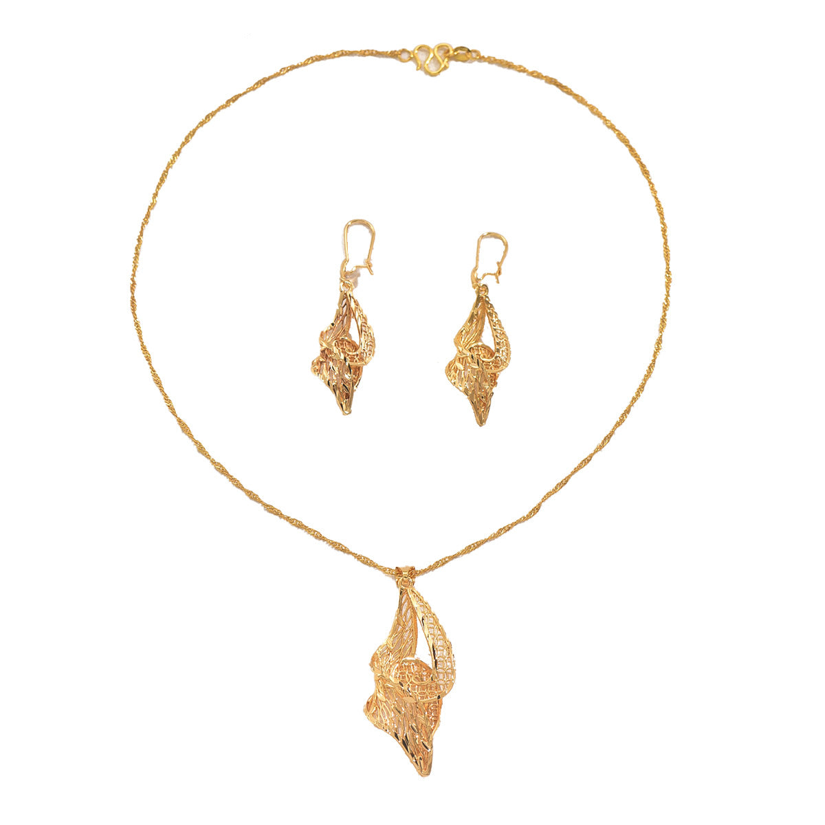 Conjunto de collar y pendientes de cobre con baño de oro de 18 quilates, estilo geométrico de lujo ligero, para mujer