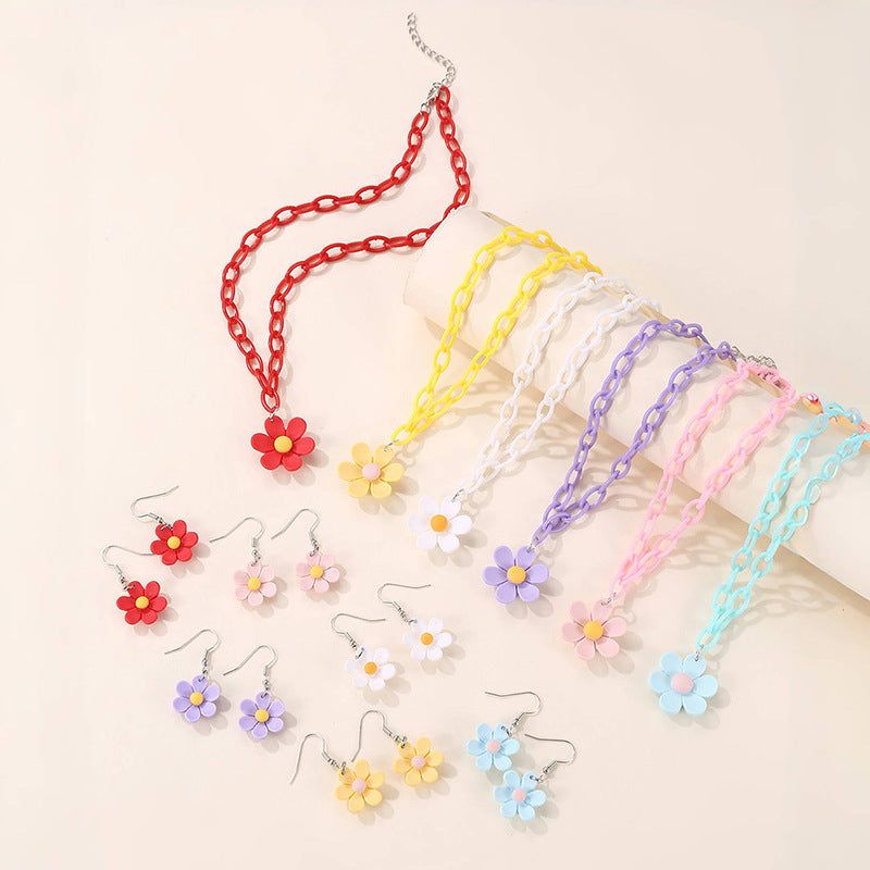 Set collana a forma di fiocco minimalista in acrilico per bambine con ciondolo in resina e catena di perline per bambini dai 3 ai 10 anni