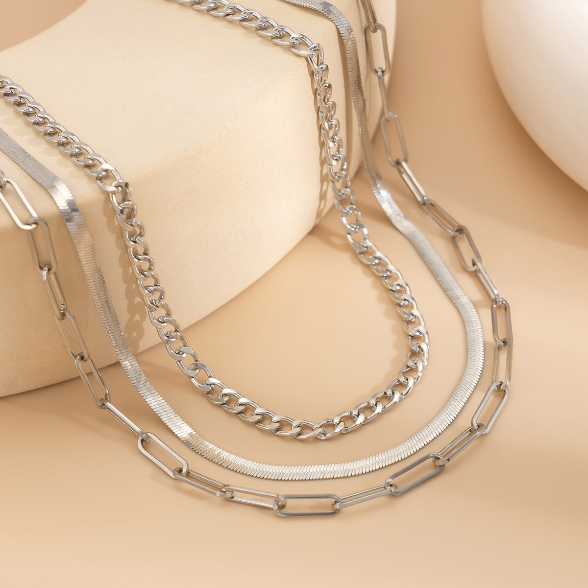 Collana Punk a Strati con Catena a Scatola in Metallo Geometrico da Donna