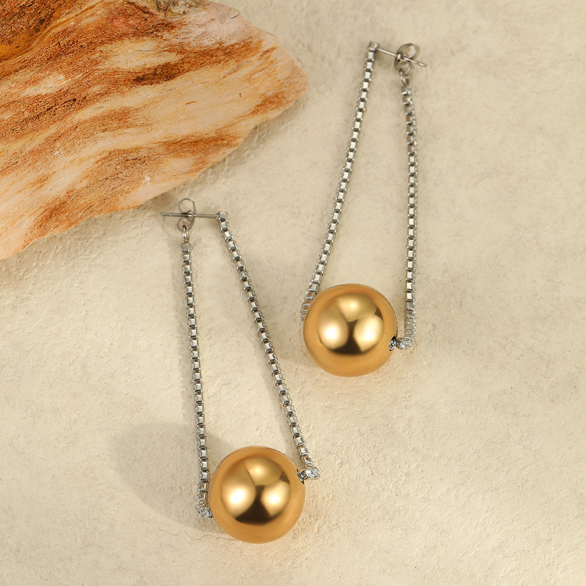 Minimalist Geometric Stainless Steel Rhinestone-Embellished Chain Earrings for Women