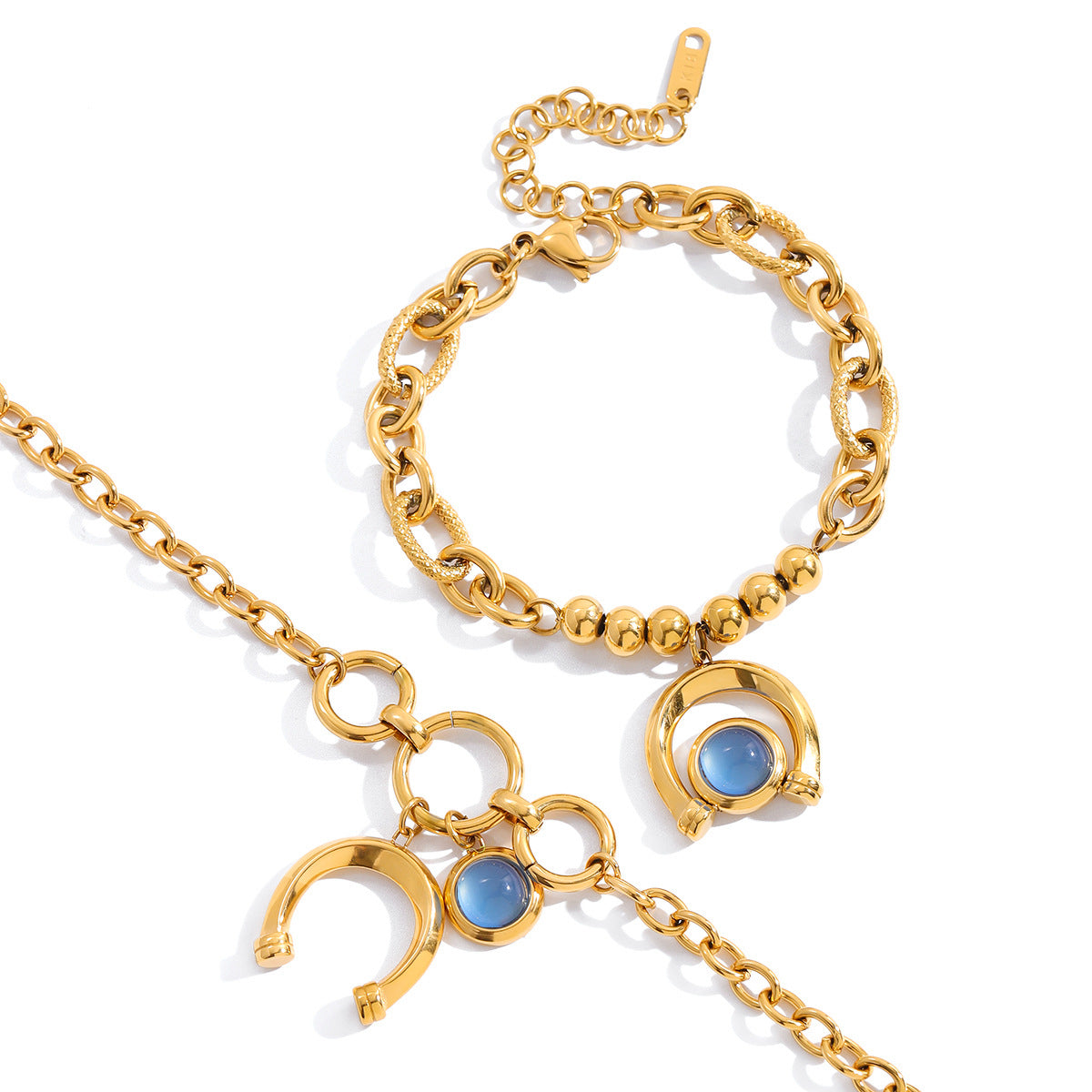 Bracciale Minimalista a Ferro di Cavallo in Acciaio al Titanio con Intarsio in Resina Blu da Donna