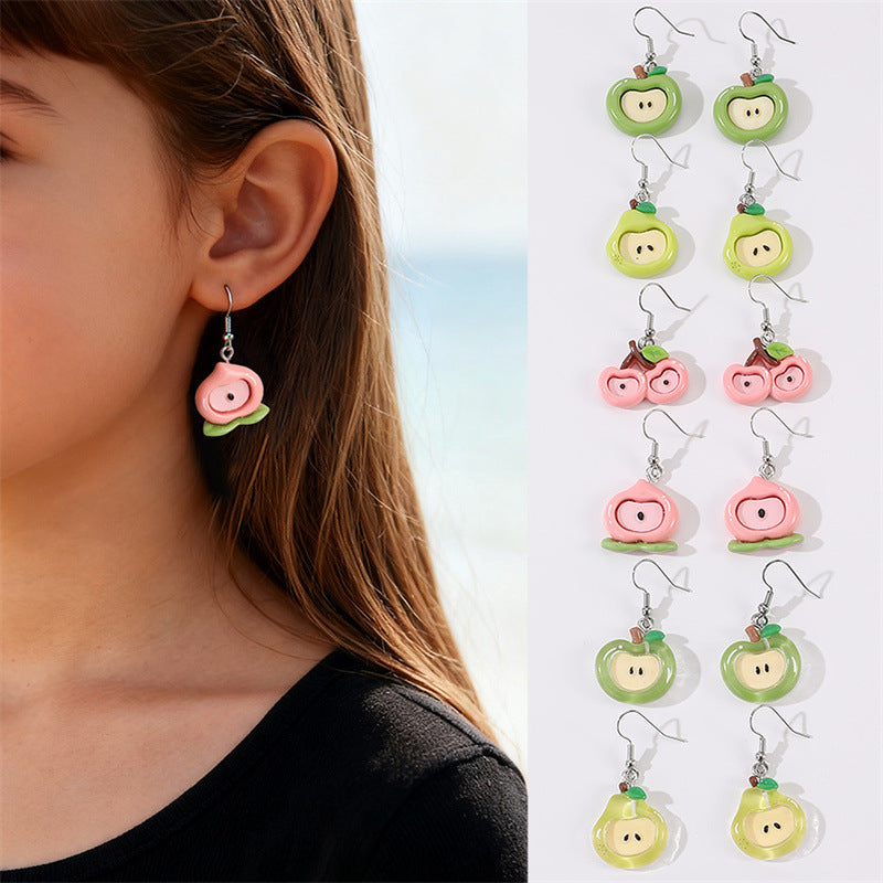Orecchini a perno per bambini in resina plastica a forma di fiocco minimalista con design a frutta e petali a tema gelato colorato