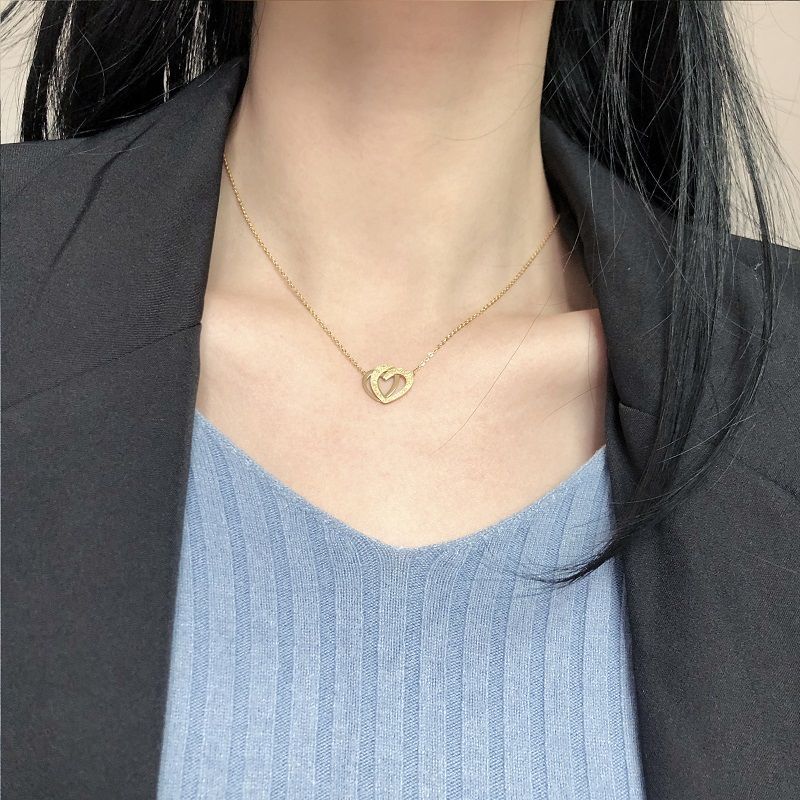 18K Gold Plated Titanium Steel Heart Pendant Necklace for Women